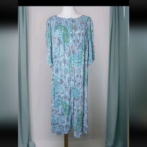 GO Softly Santiago Watercolor Maxi Dress Women's Size 3X Green Blue NWT